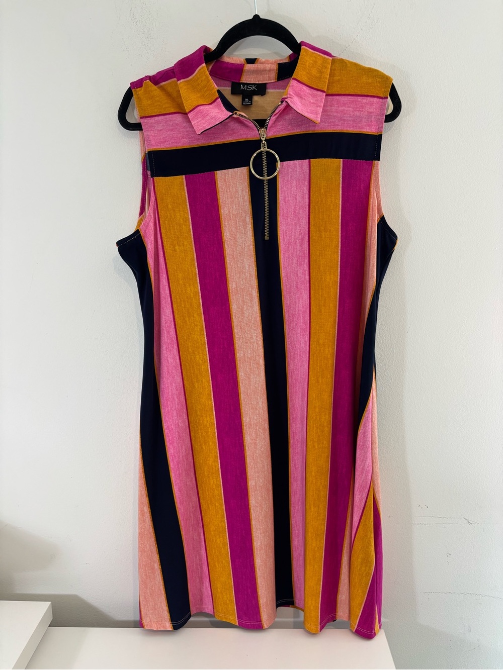 MSK Womens XL Sleeveless Zip-Front Striped Dress Casual Summer Vacation Bright